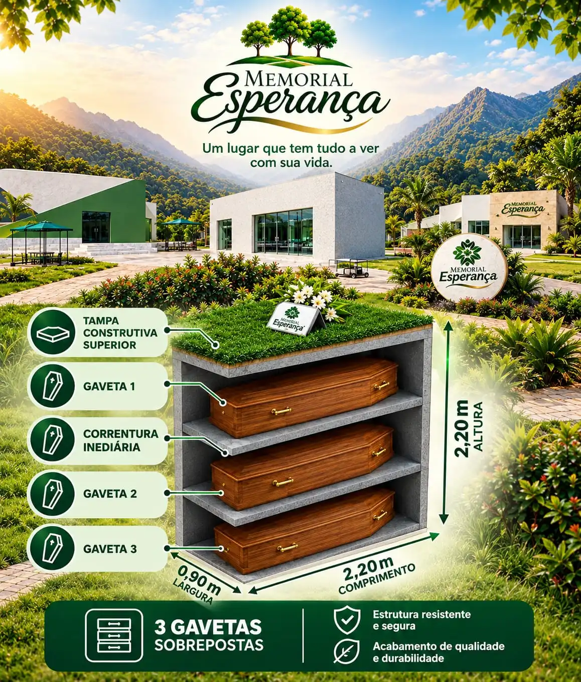 Jazigos no Memorial Esperança Cemitério Parque em Maracanaú